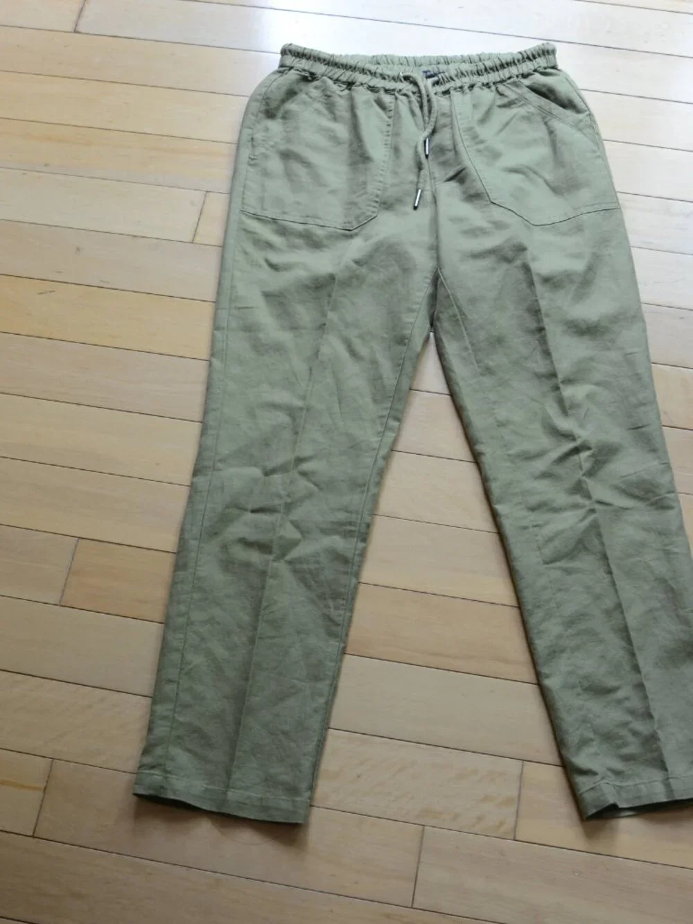 Quince Cotton Linen Twill Straight Leg Pants Army Green Size S